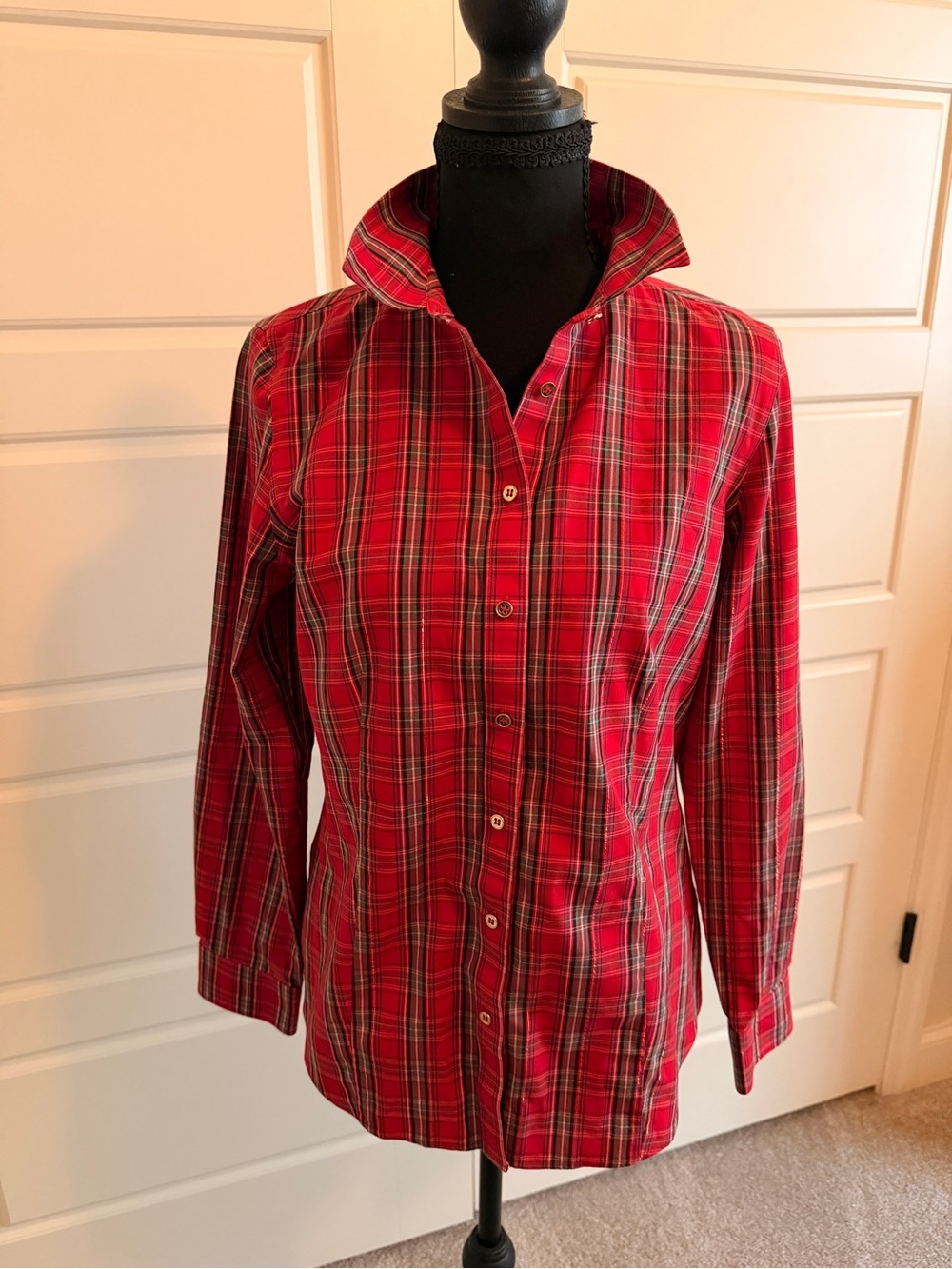 Talbots Women’s Red Plaid Button-Up Shirt